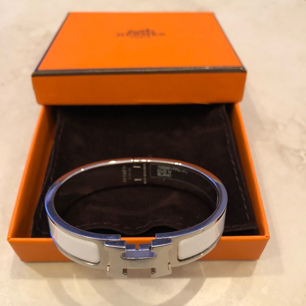 Hermès PM narrow clic clay white/silver.